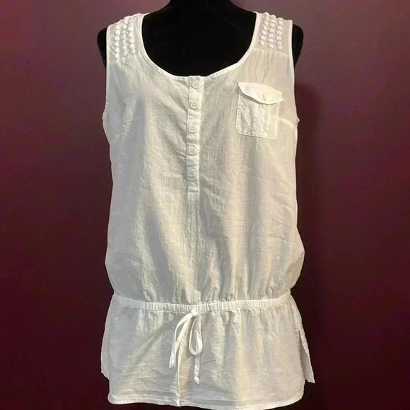 Pretty Fashion Bug Women’s Large White Embellished Sleeveless Semi Sheer Top - Picture 2 of 8